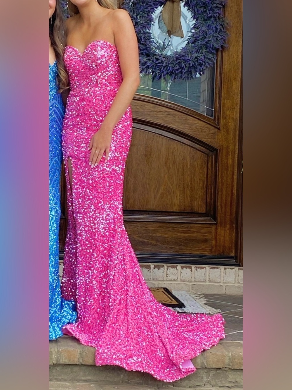 Portia and Scarlett Hot Pink Sequin Strapless Dress